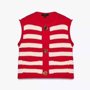 Zara Red and White Striped Short Sleeve Top